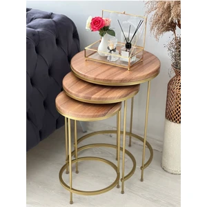 Aybars Gold Metal Eskitme Ceviz Zigon Sehpa