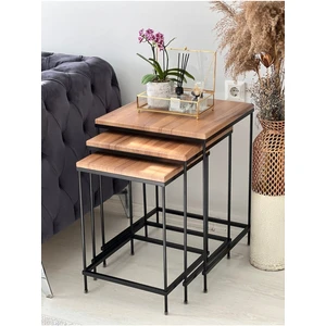 Brad Siyah Metal Ceviz Kaplama Zigon sehpa