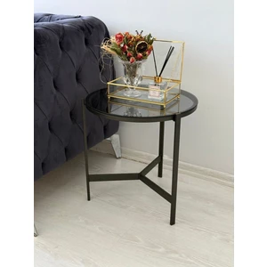 Metal Camlı Yan Sehpa Siyah - Füme