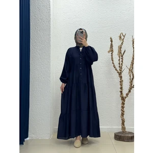 Yazlık Tesettür Elbise/melina Düğmeli Çilek ELBISE-KN9658 Lacivert