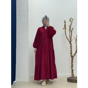 Yazlık Tesettür Elbise/melina Düğmeli Çilek ELBISE-KN9658 Bordo