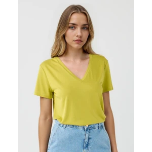 Jimmy Key Açık Yeşil V Yaka Kısa Kollu Örme Modal Tişört