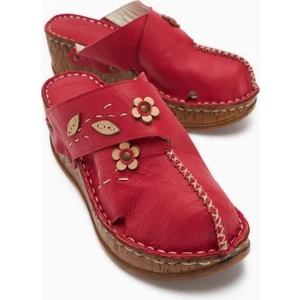 Hakiki Deri Alto Kırmızı Dolgu Terlik Eskitme Tabanlı Comfort Terlik