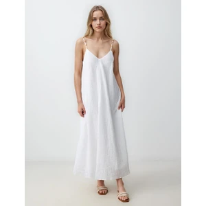 Jimmy Key Ekru Rahat Kesim Askılı V Yaka Uzun Elbise