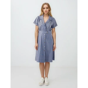 Jimmy Key Lacivert Kruvaze Yaka Kısa Kollu Desenli Midi Elbise