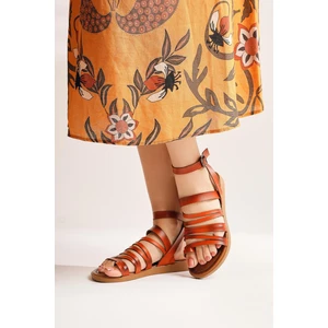 Hakiki Deri Theodora Bantlı Turuncu Sandalet