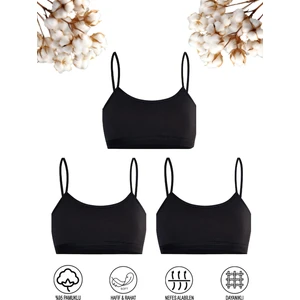 Özkan Underwear 42324 3'lü Paket Kız Çocuk Pamuklu Süprem Esnek Rahat Pedsiz Ince Askılı Alıştırma Sütyeni Yarım Atlet Büstiyer