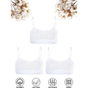Özkan Underwear 42324 3'lü Paket Kız Çocuk Pamuklu Süprem Esnek Rahat Pedsiz Ince Askılı Alıştırma Sütyeni Yarım Atlet Büstiyer