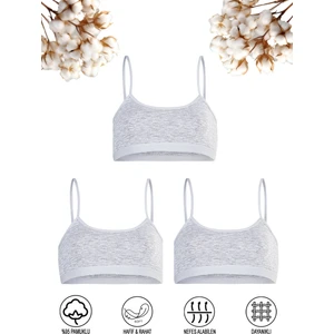 Özkan Underwear 42324 3'lü Paket Kız Çocuk Pamuklu Süprem Esnek Rahat Pedsiz Ince Askılı Alıştırma Sütyeni Yarım Atlet Büstiyer