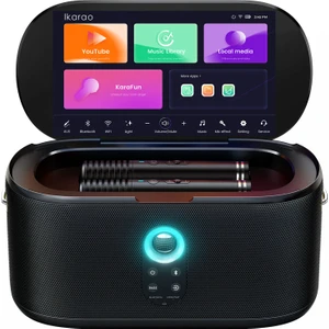 Partybox Shell S1 280w Karaoke Bluetooth Hoparlör Seti, 10.1" Dahili Tablet, 2 Kablosuz Otomatik Şarjlı Mikrofon, Rgb Işıklı Taşınabilir Ses Bombası Siyah