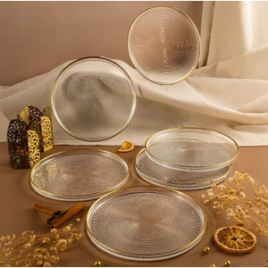 Loren Modern Servis Seti 6 Parça Şeffaf Cam Gold Fileli 21 cm Zarif Tasarım