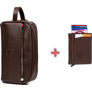 Erkek Deri Mekanizmalı Cüzdan ve Portföy Clutch Traş Kozmetik Bakım ve Günlük El Çantası (14X24CM) NEW171 - Kahve - Kahve