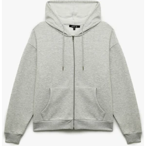 Fermuarlı Kapüşonlu Kanguru Cepli Uzun Kollu Oversize Spor Sweatshirt