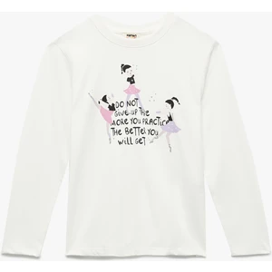 Pamuklu Uzun Kollu Bisiklet Yaka Baskılı Tişört