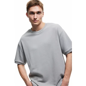 Kısa Kollu Bisiklet Yaka Şardonlu Basic Oversize Tişört