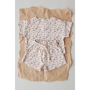 Renkli Çiçek Baskılı Waffle Şort Takım