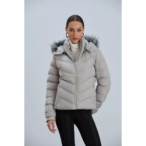 Kadın Mont Beste Çıkabilir Kapüşonlu Kürk Astarlı Şişme Kadın Mont