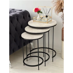 Aybars Siyah Metal Eskitme Beyaz Kaplama Zigon Sehpa