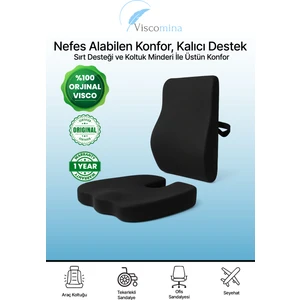 Ortopedik Bel Destek ve Oturma Minderi Takımı – Visco Ergonomi – Ofis Araba Koltuk Uyumlu