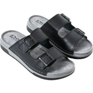 Enova Erkek Suni Deri Ortopedik Çift Monta Taban Ayarlı Tokalı Dikişli Şık Ev Dışarı Terliği