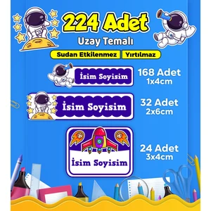 Uzay Temalı Okul Kreş Kişiye Özel Isim Etiket Seti - Model 525