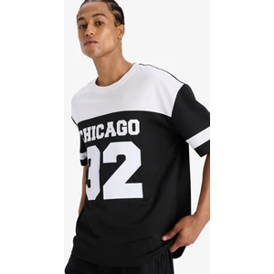 Hızlı Kuruyan Oversize Geniş Kalıp Bisiklet Yaka Baskılı Sporcu Kısa Kollu Tişört E4121AX25SM