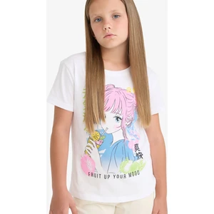 Kız Çocuk Bisiklet Yaka Anime Baskılı Kısa Kollu Tişört E0350A825SM