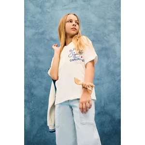 Kız Çocuk Hello Kitty Oversize Geniş Kalıp V Yaka Sırt Baskılı Kısa Kollu Tişört F7004A825AU