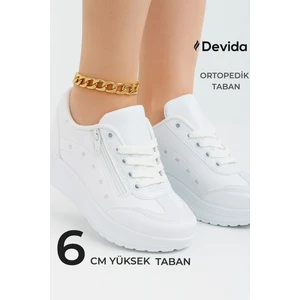 Kadın Beyaz Spor Ayakkabı 6 Cm Yüksek Rahat Taban Günlük Sneaker X300