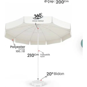 Plaj Şemsiyesi 200 Cm Beyaz Kalın Oxford Kumaş ( Bidonlu )