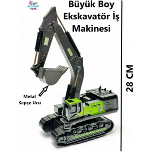Brother Toys Oyuncak Ekskavatör Iş Makinesi Büyük Boy 28 Cm. Yeşil Renk Kepçe Iş Makinası Metal Uçlu