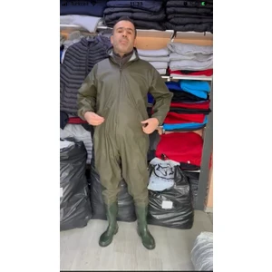 Su Sıvı Koku Geçirmez Çizmeli Tulum Haki Yeşil Renk