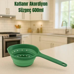 Katlanabilir Süzgeç, Saplı Akordiyon Süzgeç, Yer Kaplamaz Silikon Katlanır Süzgeç 600 ml