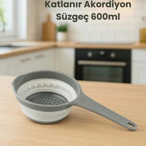 Katlanabilir Süzgeç, Saplı Akordiyon Süzgeç, Yer Kaplamaz Silikon Katlanır Süzgeç 600 ml