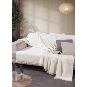 Ekru Pamuklu Önden Saçaklı 170X210 Koltuk Örtüsü