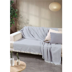 Açık Gri Pamuklu Önden Saçaklı 170X210 Koltuk Örtüsü