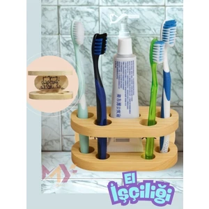 Ahşap Diş Fırçası Standı, El Işçiliği Kedi Detaylı Diş Fırçalık