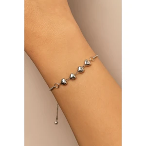 Gümüş Renk Sıralı Kalp Asansör Çelik Bileklik - 3603