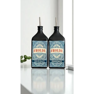 Home 2'li Amber 500 ml Cam Yassı Ayçiçek Yağı Zeytinyağı Şişesi Yağdanlık