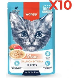 Stew Pouch Ton Balıklı Somonlu Yaş Kedi Maması 70G 10'lu Paket