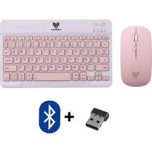 Km-33 Wireless Bluetooth Kablosuz Klavye Mouse Set Pembe Tablet,laptop, Telefon, Tv Uyumlu