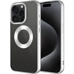 iPhone 15 Pro Max Uyumlu Tek Kamera Çerçeveli Logo Gösteren Kflg Omega Kapak-Gümüş