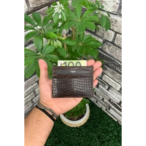 Derije Hakiki Deri Kahve Texas Baskı Unisex Ince Kartlık (T364)