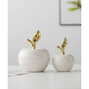 Seramik Elma Desenli Beyaz 2'li Biblo Seti- Masa Dekoru