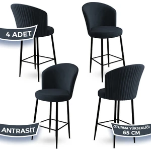 Concept Alte Serisi Mutfak  Bar Sandalyesi  Babyface Kumaş Siyah Metal Ayak 4 Adet Sandalye