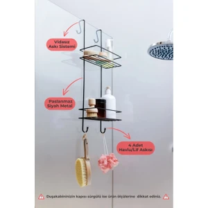 2 Katlı Duşakabin Askısı, Siyah Banyo Düzenleyici Duş Rafı Banyo Organizer