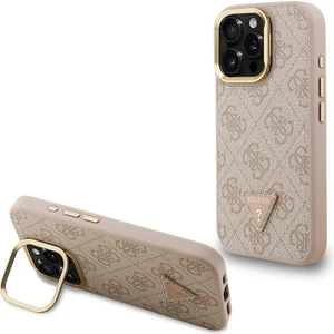 iPhone 16 Pro Max Uyumlu Kılıf Guess Lisanslı Üçgen Logo 4g Desenli Kamera Standlı Kapak Pembe