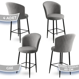 Concept Alte Serisi Mutfak  Bar Sandalyesi  Babyface Kumaş Siyah Metal Ayak 4 Adet Sandalye