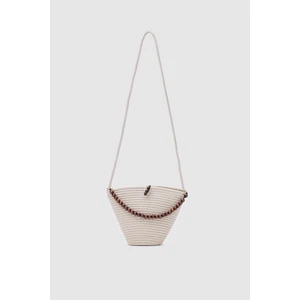 Piccolo Handmade Boncuk Detaylı Hasır Çanta Krem