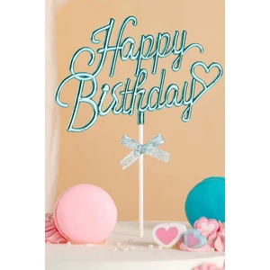 Inci Mavi Renk Happy Birthday Yazılı Pasta Süsü